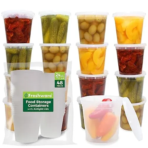 Freshware 24 oz. Plastic Deli Containers with Lids 48-Count