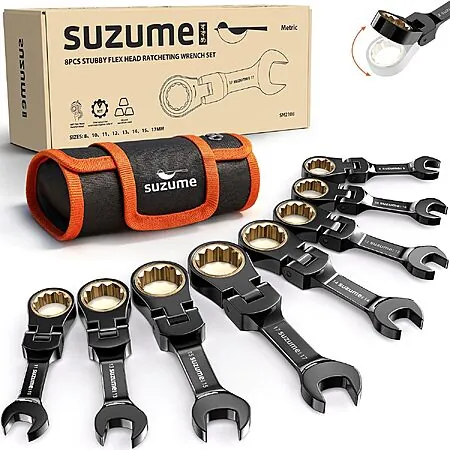 8-Pc SUZUME Stubby Flex Head Wrench Set (SAE or Metric)