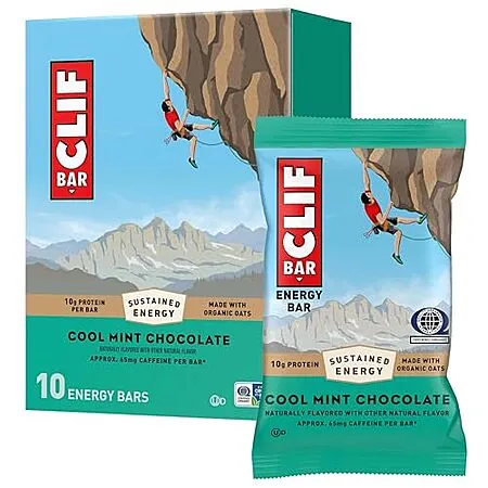 10-ct CLIF BAR Protein Energy Bars (Cool Mint Chocolate w/ Caffeine)