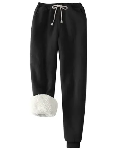 PEHMEA Womens Sherpa Lined Sweatpants Winter Warm Fleece Pockets Joggers