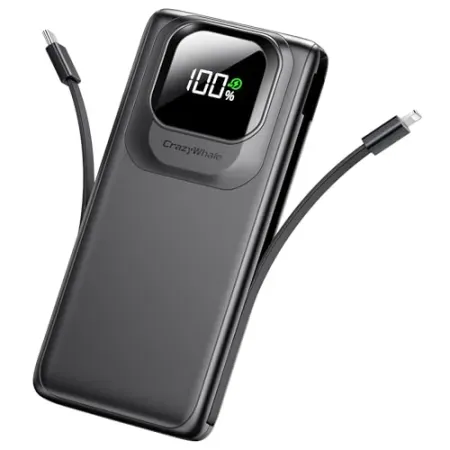 Crazywhale 10000mAh 22.5W Portable Charger with Built-in Cables