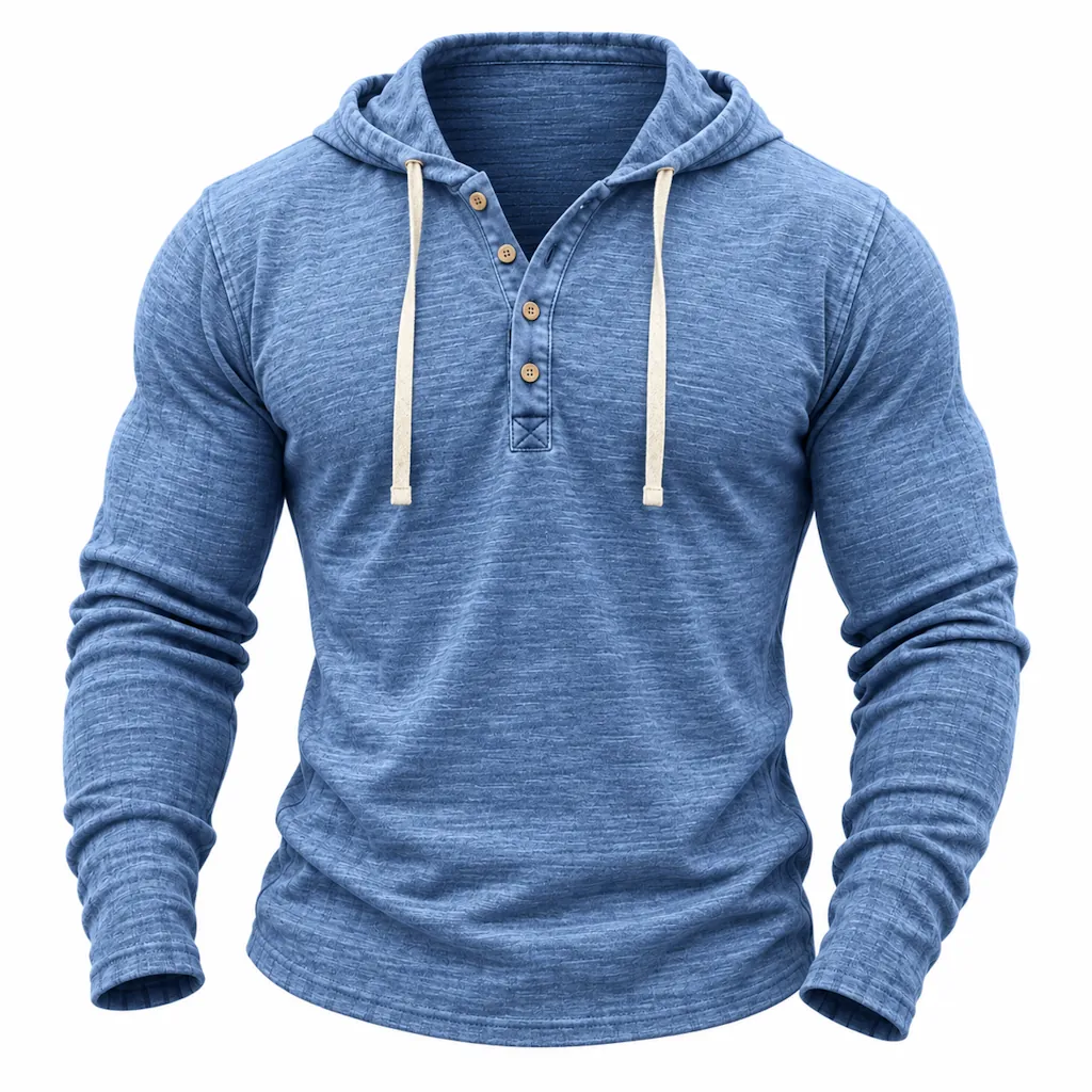 Men's Comfort 100% Cotton Hooded Henley for 2