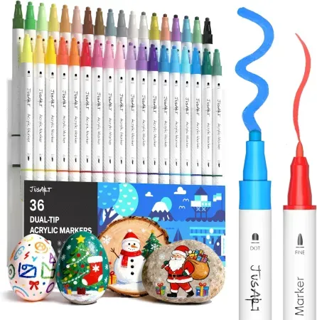 36-Count JusArt Dual Tip Acrylic Paint Markers w/ Dot & Fine Tip