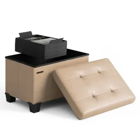 STORAGEBUD 16" Storage Ottoman Cube with Small Bin