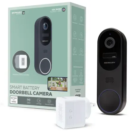 Merkury Smart Wire-Free Battery Doorbell Camera (Open Box)