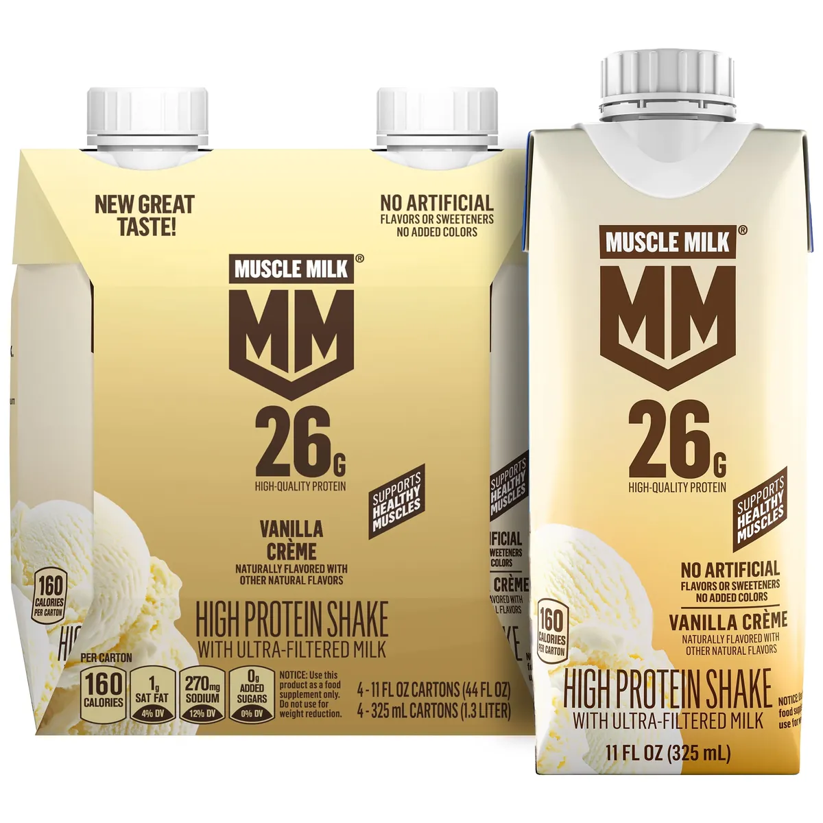 Muscle Milk 26g High Protein Shake, Vanilla Creme, 11 fl oz 4-Pack