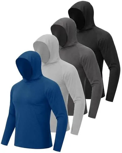 BOOJO Men's UPF 50+ Long Sleeve Fishing Shirts w/ Hoodie 4-Pack