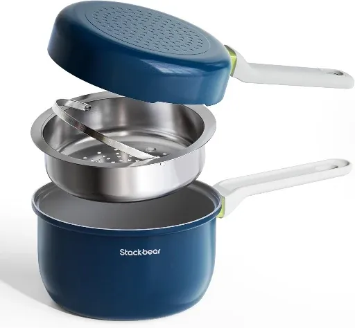 3-Piece Ceramic Nonstick Cookware Set with Steamer