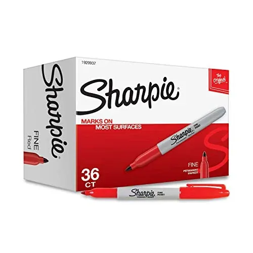 Sharpie Permanent Markers, Fine Tip, Red 36-Count