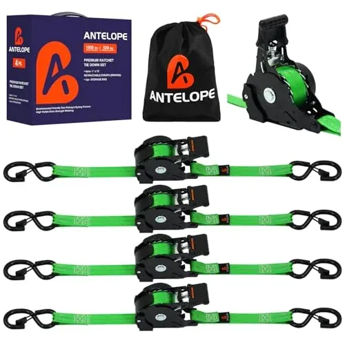 ANTELOPE 12-Ft Retractable Ratchet Straps 4-Pack