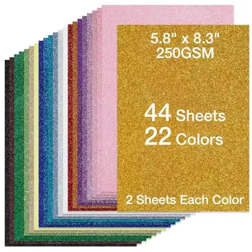 TORC A5 250GSM Glitter Cardstock Paper 44-Sheet (22 Colors)
