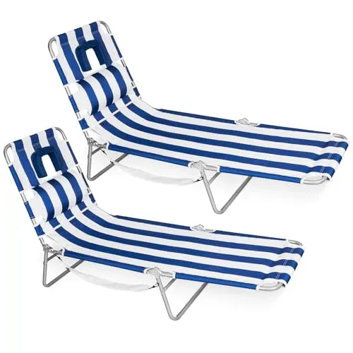Romswi 5-Position Folding Tanning Beach Chair w/ Face Hole 2-Pack