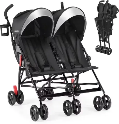 Costway Foldable Twin Baby Double Stroller in Black
