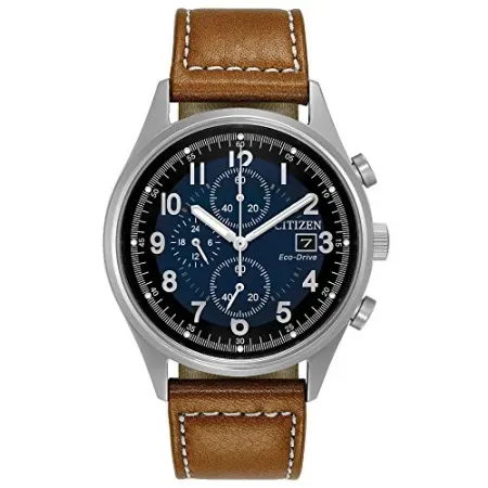 Citizen Men's 42mm Eco-Drive Chronograph Brown Leather Strap Watch