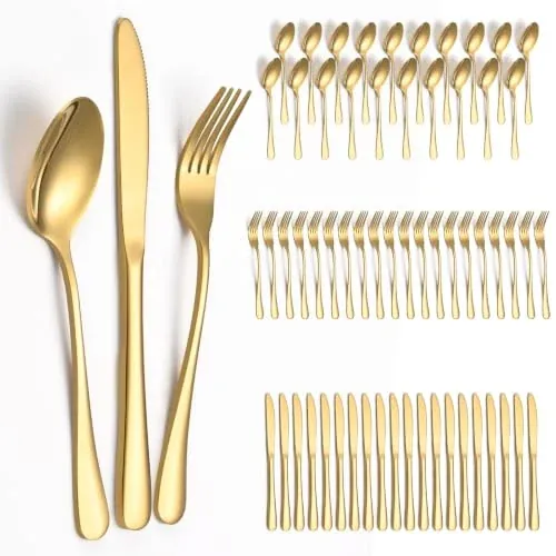 60 Piece Gold Silverware Set