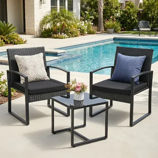 3 Piece Wicker Patio Bistro Set with Coffee Table