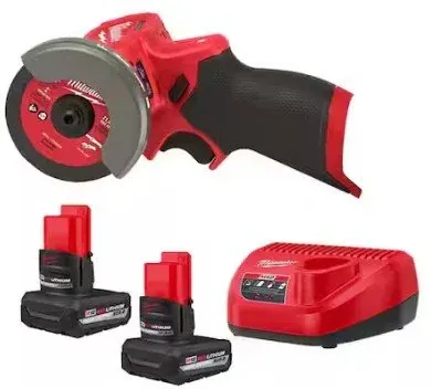 Milwaukee M12 FUEL 12V Lithium-Ion Brushless Cordless 3 in. Cut Off Saw w/M12 XC 5.0 Ah Battery (2-Pack) Starter Kit and Charger