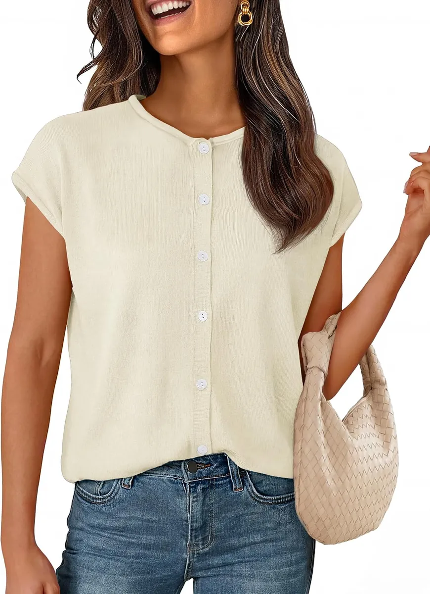 MEROKEETY Cap Sleeve Cardigan Sweater