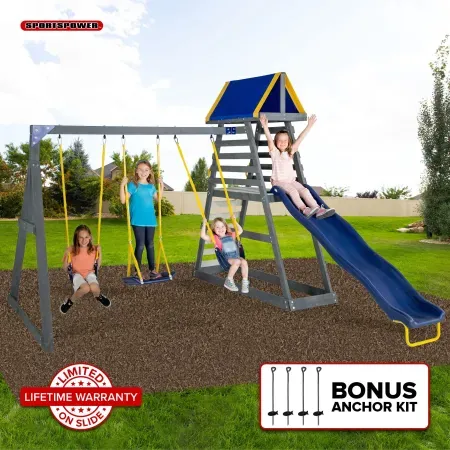Sportspower Mill Creek Canyon Wooden Swing Set w/ 8' Slide