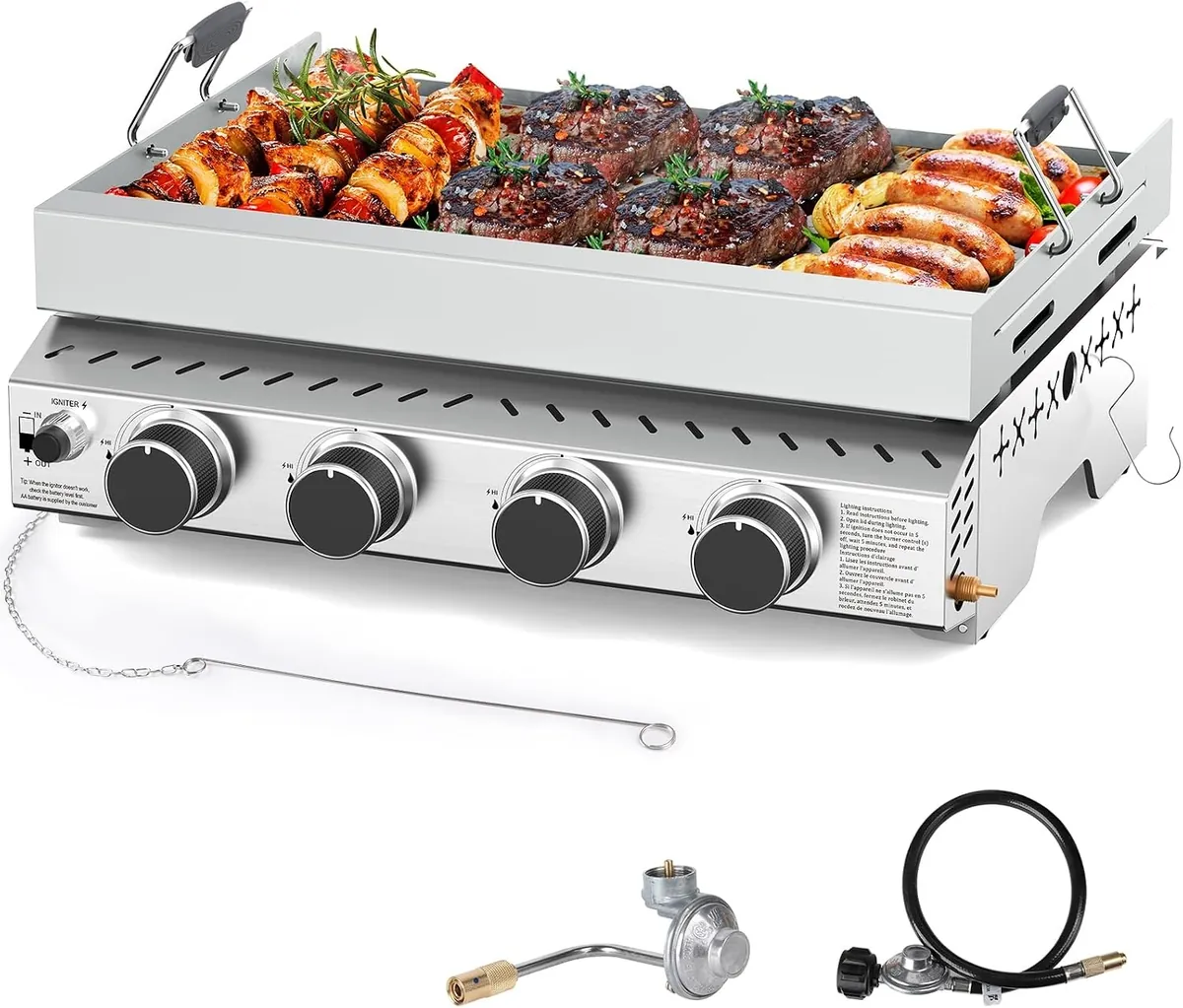 Cowsar Portable 4 Burners Stainless Steel BBQ Griddle
