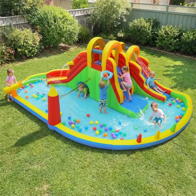 Costway 8-in-1 Giant Bounce House with 2 Long Slides and Climbing Walls