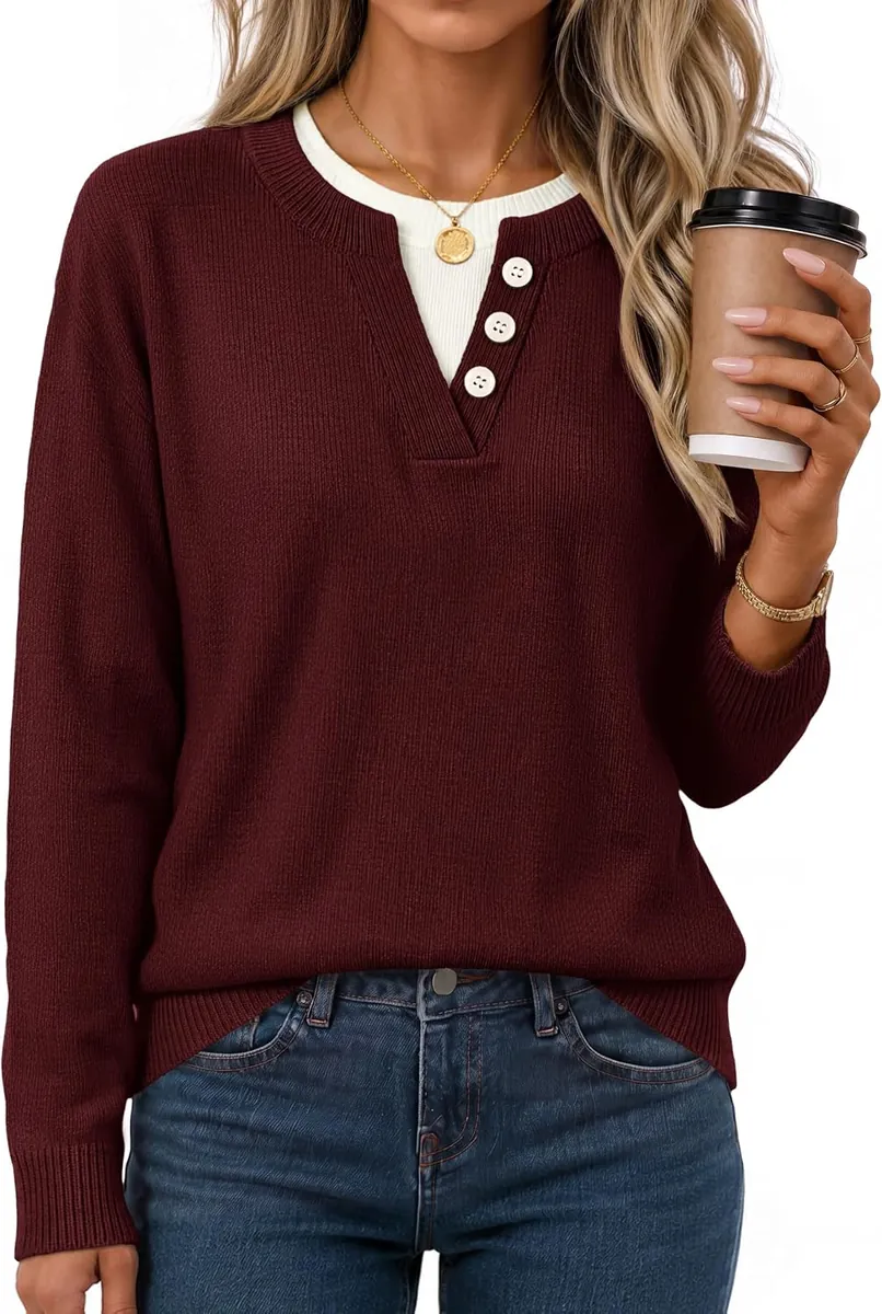 MEROKEETY Henley Sweater