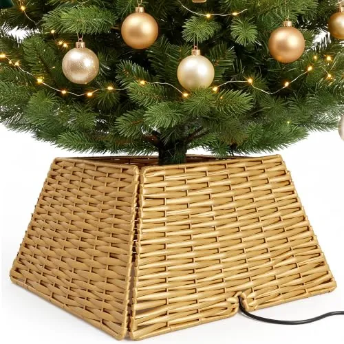 Livilord Square Rattan Christmas Tree Collar with Cord Cutout