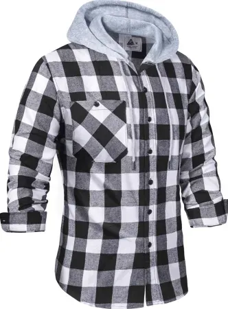 GEEK LIGHTING Men's Flannel Plaid Button Down Shirt Hoodie