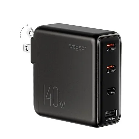 wegear 140W 4-Port GaN USB-C Charger w/ Foldable Plug