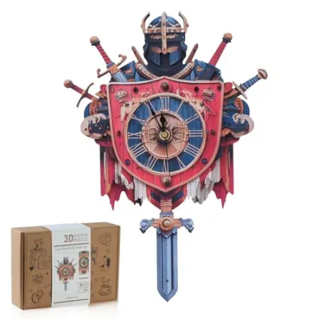 39-Piece Rnfinewow 3D Wooden Knight Clock DIY Model Kit