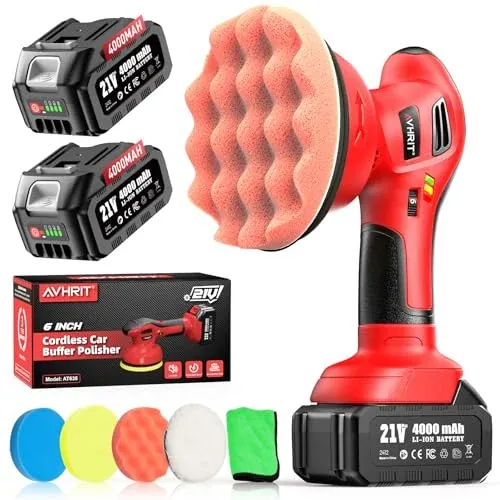 6 Inch Cordless Car Buffer Polisher With 2x4000mAh Batteries
