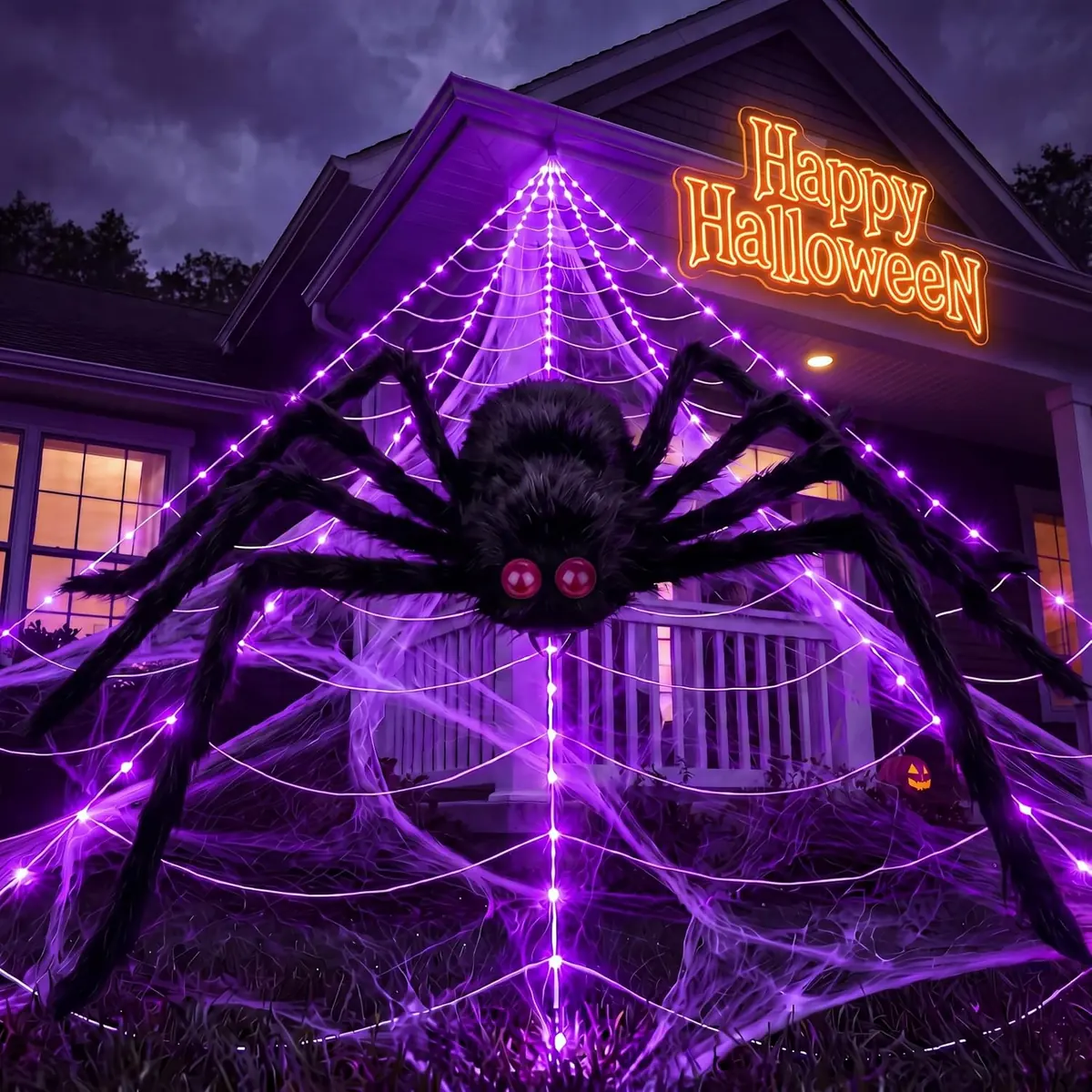 Halloween Decorations Spider Web Purple Lights