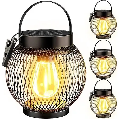 Prime Members: 4-Pk TuyLuxe Solar Hanging Metal Outdoor Lanterns