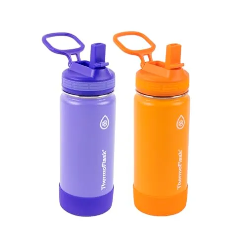 ThermoFlask Kids 16oz Wide Mouth Water Bottles w/ Straw 2-Pack