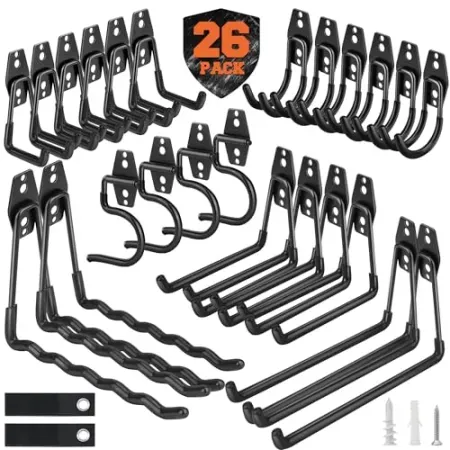 26-Pack Nacial Heavy Duty Garage Storage Hooks w/ 2 Extension Cord Storage Straps