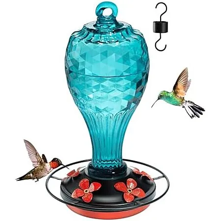 20-Oz Jarkyfine Hanging Glass Hummingbird Feeder (Blue or Purple)