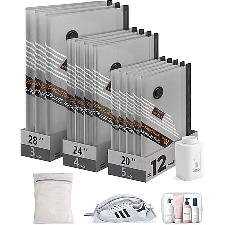 15-Pk Bagsmart Travel Vacuum Storage Bags Travel Kit w/ Wireless Rechargeable Pump