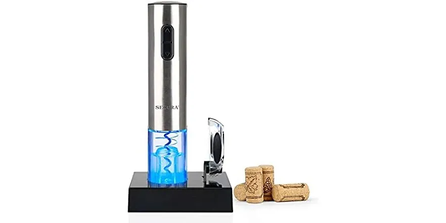 Secura Automatic Electric Wine Bottle Corkscrew Opener with Foil Cutter (Stainless Steel)