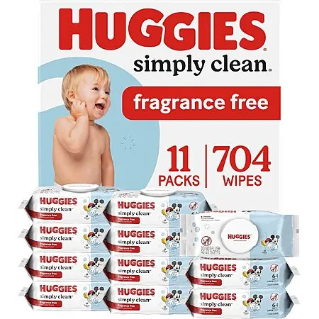 11-Pk 64-Ct Huggies Simply Clean Baby Wipes (Unscented)