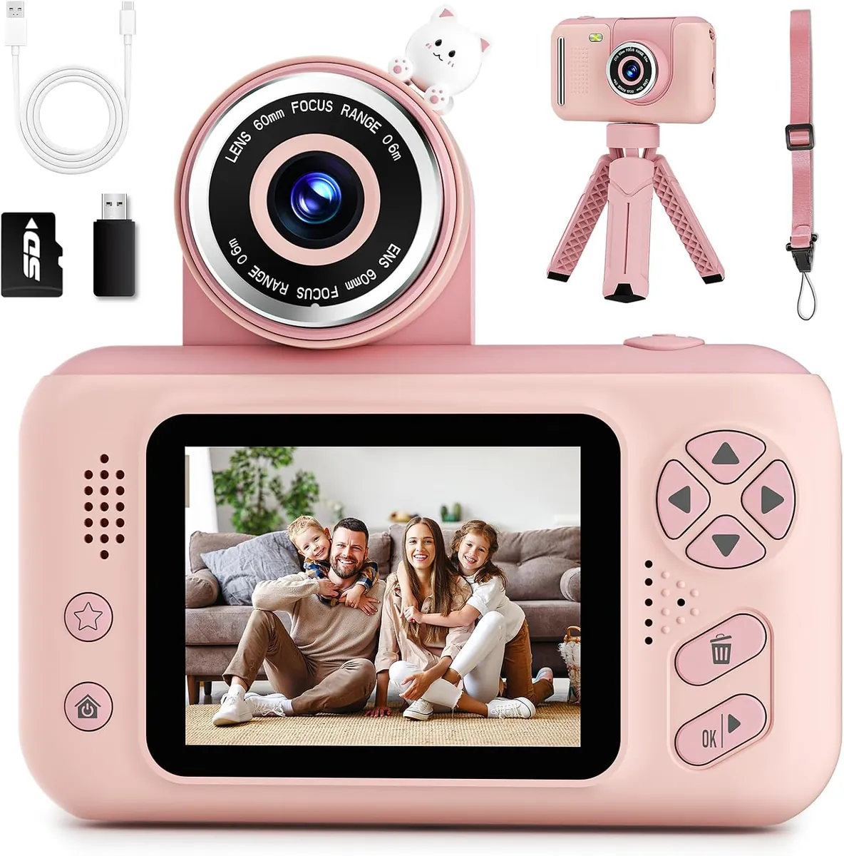 Makolle Kids 2-in-1 Digital Camera w/ Lanyard, SD Card, & Tripod