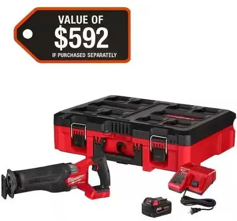Milwaukee M18 FUEL 18V SAWZALL Reciprocating Saw with PACKOUT Tool-Box, 5.0 Battery