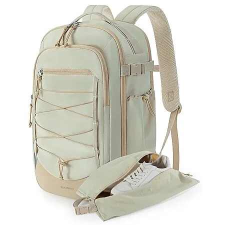30L BAGSMART 17" Anti-Theft Carry-On Travel Backpack w/ Shoe Bag (Beige)