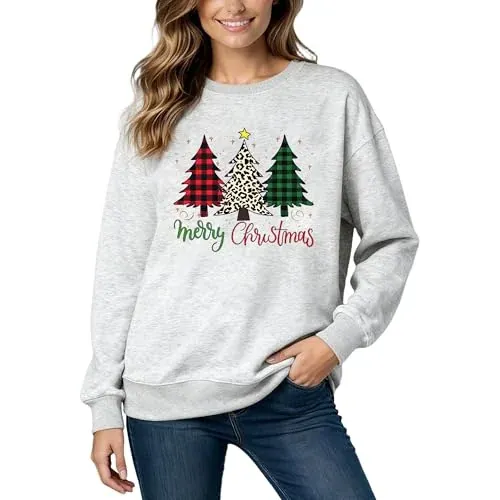 Christmas Sweatshirt for Women with Xmas Tree Graphic