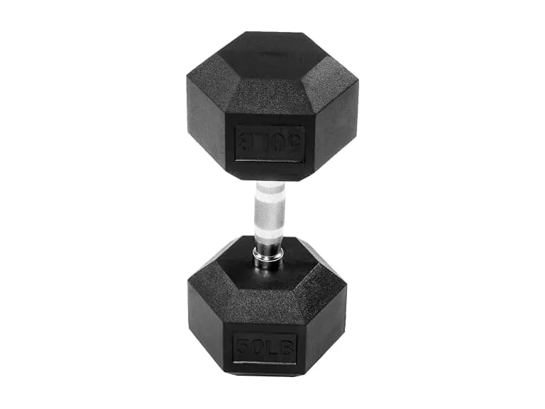 Signature Fitness Fitvids Rubber Encased Hex Dumbbell 50lbs Single