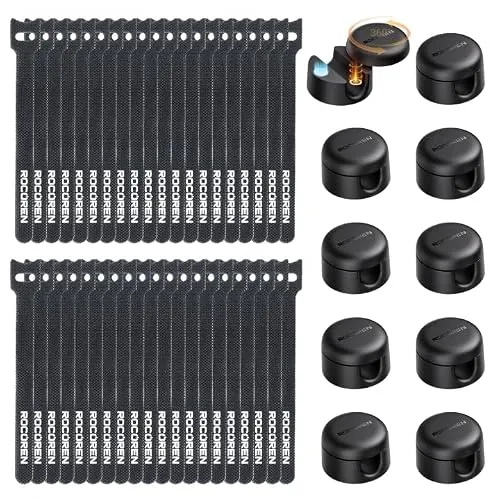 50-Pack Rocoren Magnetic Cable Clips & Hook-and-Loop Cord Ties Cable Management Kit