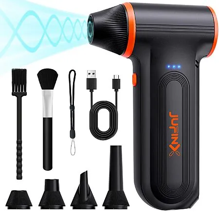 JUFINX X117 Rechargeable Electric Mini Compressed Air Duster w/ 4 Nozzles & 2 Brushes