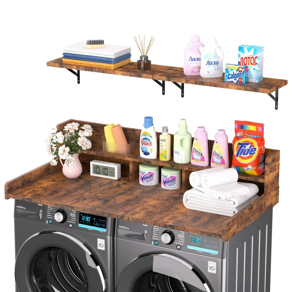 Kikihouse Washer Dryer Countertop w/ Storage & Wall Shelf