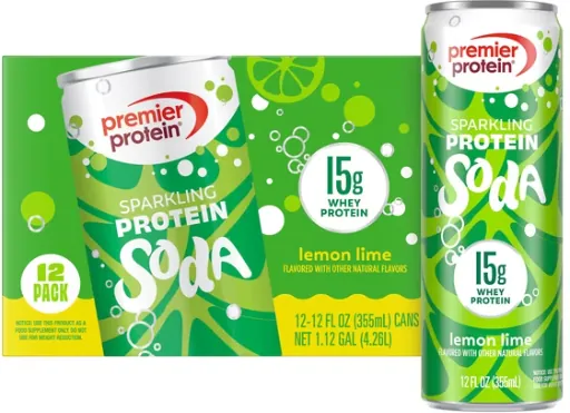 Premier Protein Sparkling Protein Soda, 15g Protein, 12 Fl Oz, 12-Count + $10 Walmart Cash