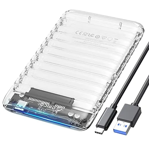 ORICO 2.5 inch Hard Drive Enclosure USB C to SATA III 5Gbps Clear External Hard Drive Case