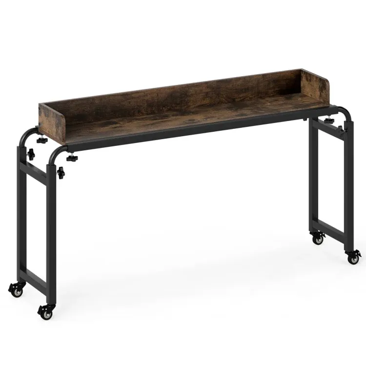 Costway Queen Size Mobile Overbed Desk with Wheels and Adjustable Height